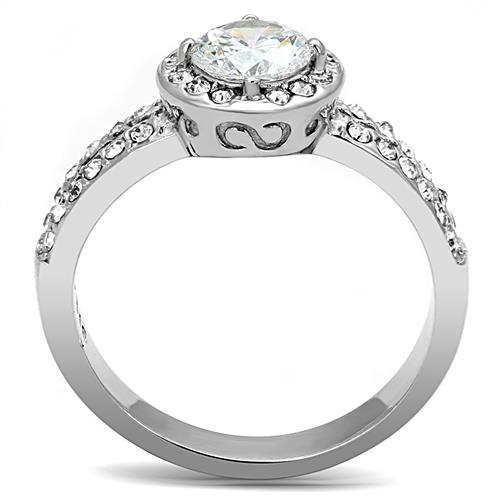 TK3021 - High polished (no plating) Stainless Steel Ring with AAA Grade CZ  in Clear-2
