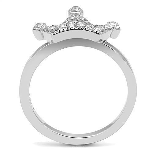 TK3024 - High polished (no plating) Stainless Steel Ring with AAA Grade CZ  in Clear-2
