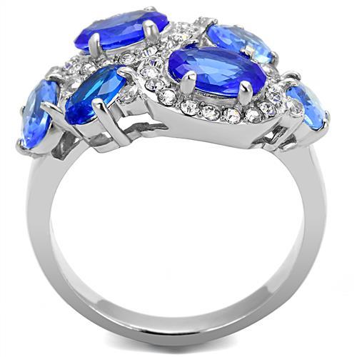 TK3030 - High polished (no plating) Stainless Steel Ring with Synthetic Synthetic Glass in Sapphire-2