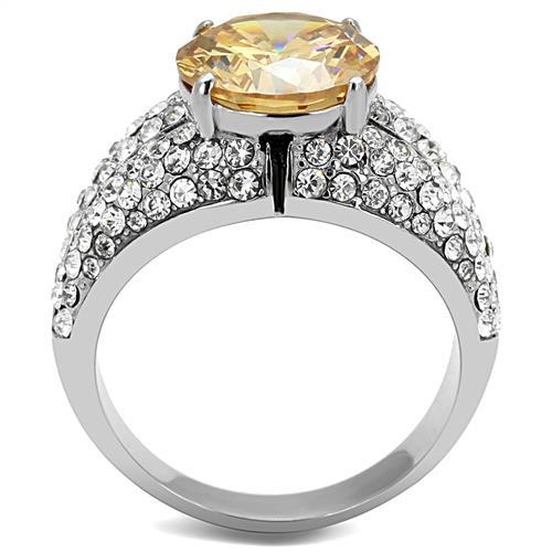 TK3031 - High polished (no plating) Stainless Steel Ring with AAA Grade CZ  in Champagne-2