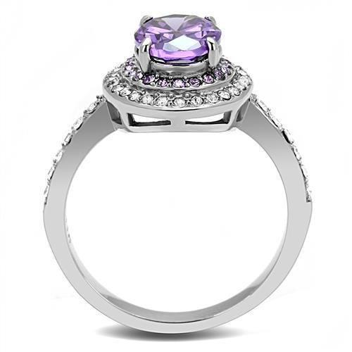 TK3032 - High polished (no plating) Stainless Steel Ring with AAA Grade CZ  in Amethyst-2