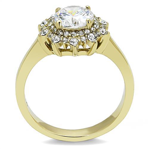 TK3035 - IP Gold(Ion Plating) Stainless Steel Ring with AAA Grade CZ  in Clear-2