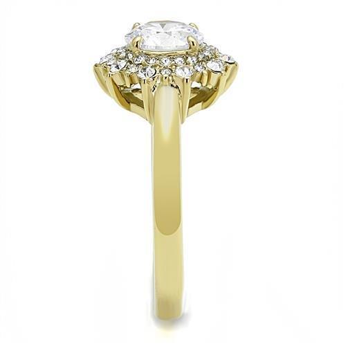 TK3035 - IP Gold(Ion Plating) Stainless Steel Ring with AAA Grade CZ  in Clear-3