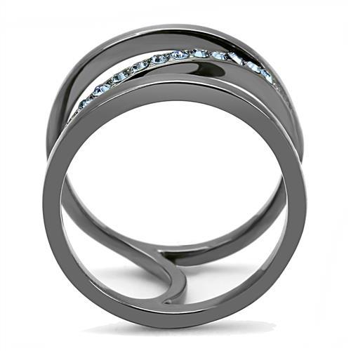 TK3038 - IP Light Black  (IP Gun) Stainless Steel Ring with Top Grade Crystal  in Capri Blue-2