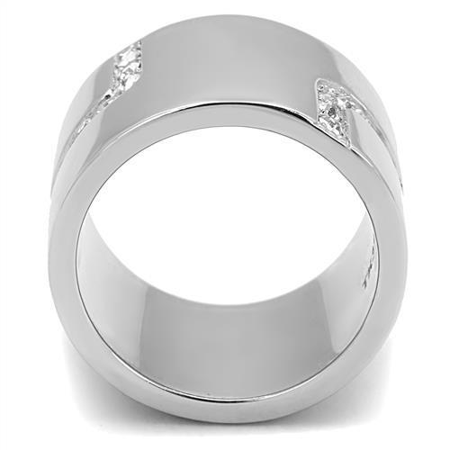TK3040 - High polished (no plating) Stainless Steel Ring with Top Grade Crystal  in Clear-2