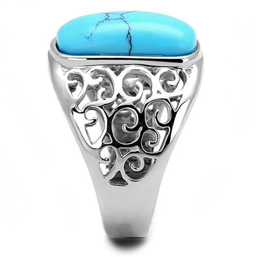 TK3043 - High polished (no plating) Stainless Steel Ring with Synthetic Turquoise in Sea Blue-3