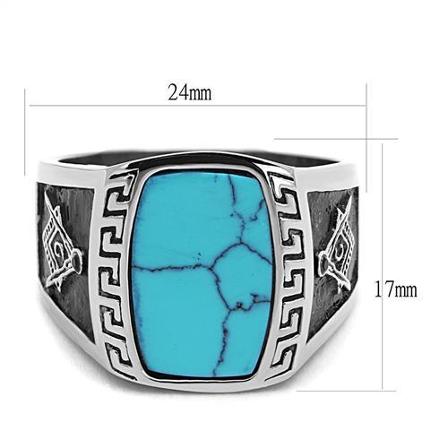 TK3044 - High polished (no plating) Stainless Steel Ring with Synthetic Turquoise in Sea Blue-1