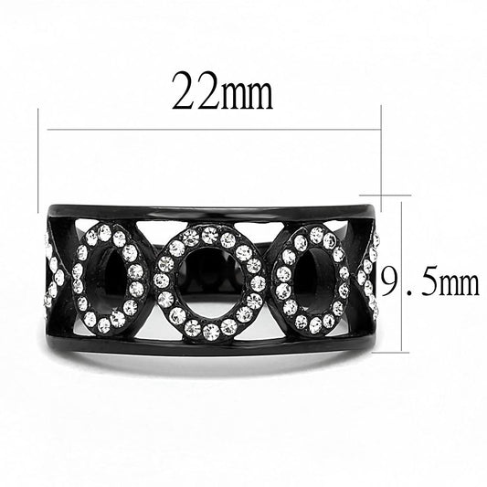 TK3046 - IP Black(Ion Plating) Stainless Steel Ring with Top Grade Crystal  in Clear-1