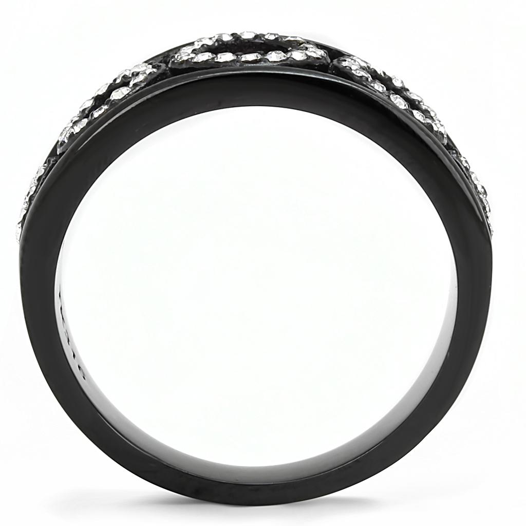 TK3046 - IP Black(Ion Plating) Stainless Steel Ring with Top Grade Crystal  in Clear-2