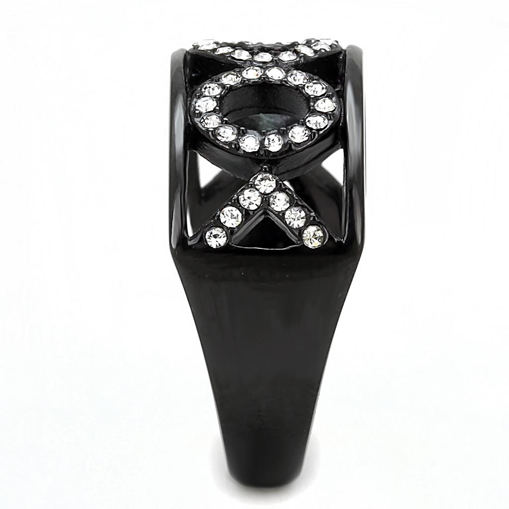 TK3046 - IP Black(Ion Plating) Stainless Steel Ring with Top Grade Crystal  in Clear-3