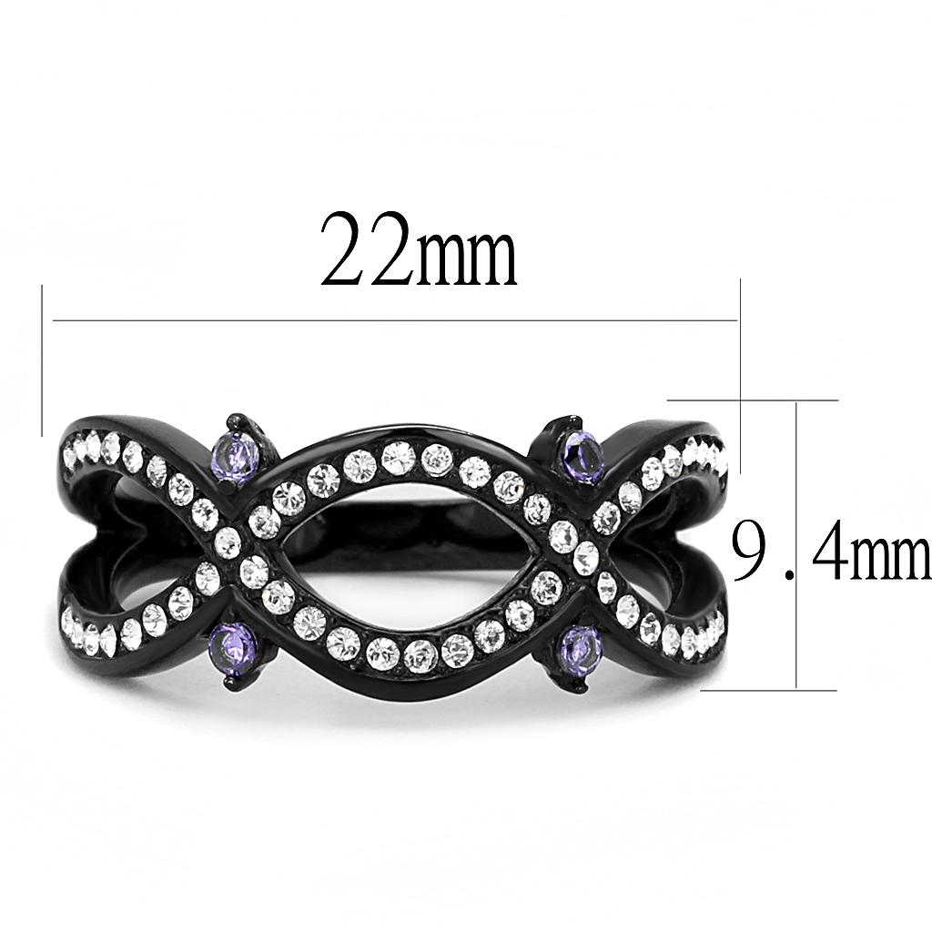 TK3047 - IP Black(Ion Plating) Stainless Steel Ring with AAA Grade CZ  in Amethyst-1