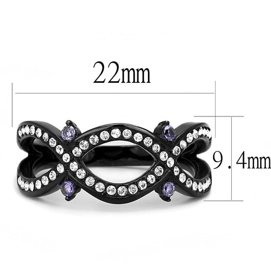 TK3047 - IP Black(Ion Plating) Stainless Steel Ring with AAA Grade CZ  in Amethyst-1