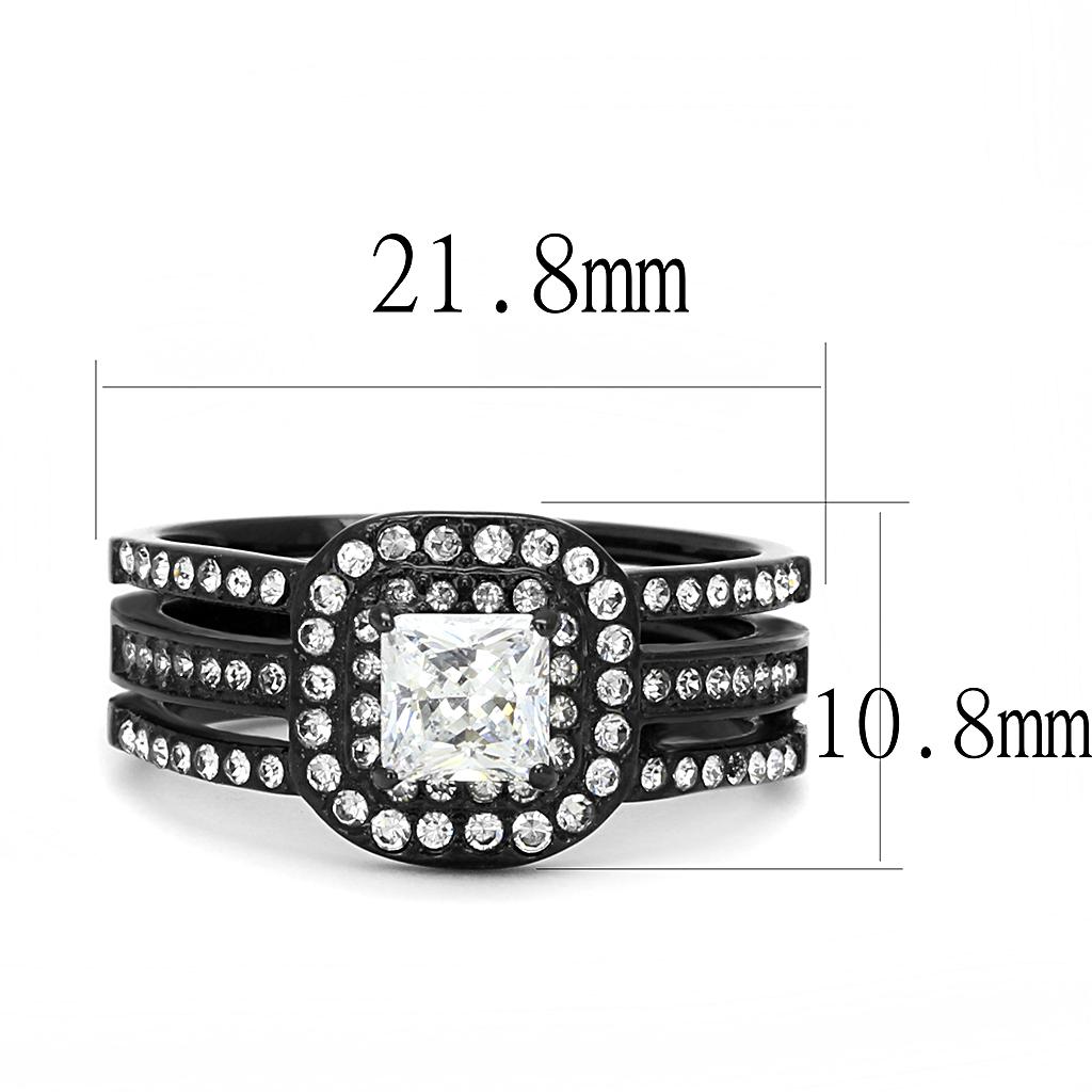 TK3048 - IP Black(Ion Plating) Stainless Steel Ring with AAA Grade CZ  in Clear-1