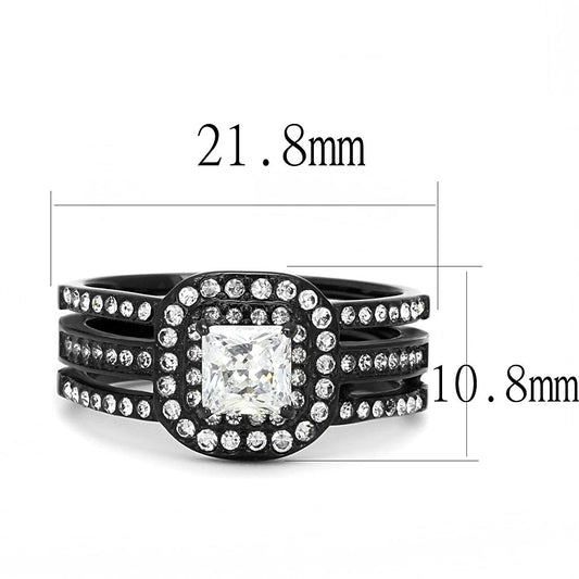 TK3048 - IP Black(Ion Plating) Stainless Steel Ring with AAA Grade CZ  in Clear-1