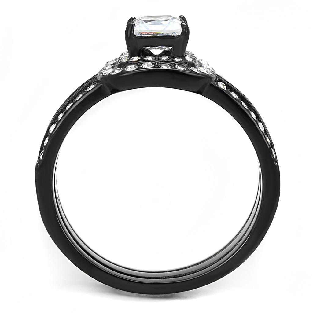 TK3048 - IP Black(Ion Plating) Stainless Steel Ring with AAA Grade CZ  in Clear-2