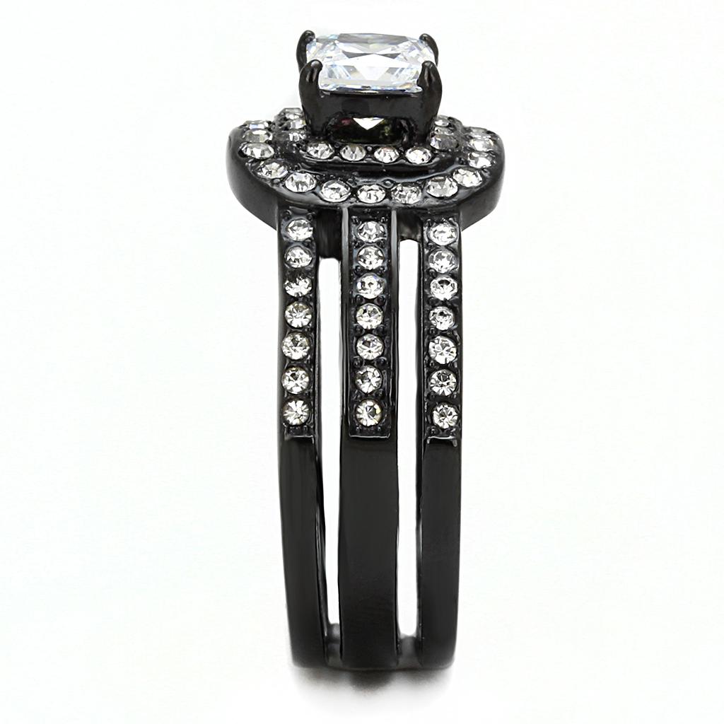 TK3048 - IP Black(Ion Plating) Stainless Steel Ring with AAA Grade CZ  in Clear-3