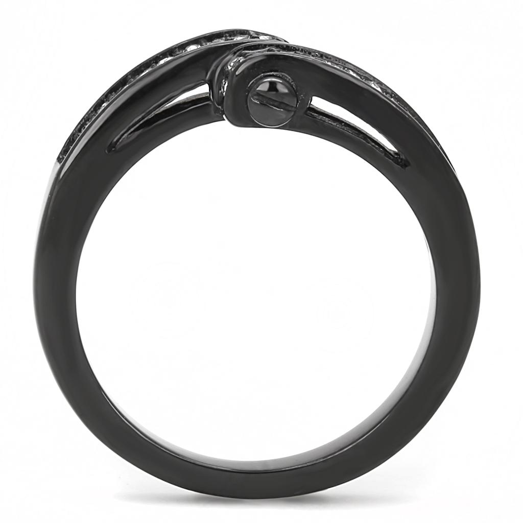 TK3049 - IP Black(Ion Plating) Stainless Steel Ring with Top Grade Crystal  in Clear-2