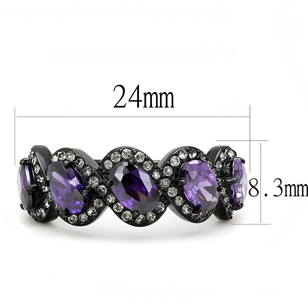 TK3051 - IP Black(Ion Plating) Stainless Steel Ring with AAA Grade CZ  in Amethyst-1