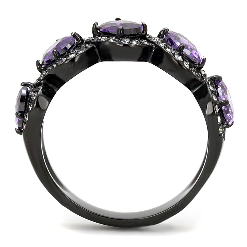 TK3051 - IP Black(Ion Plating) Stainless Steel Ring with AAA Grade CZ  in Amethyst-2