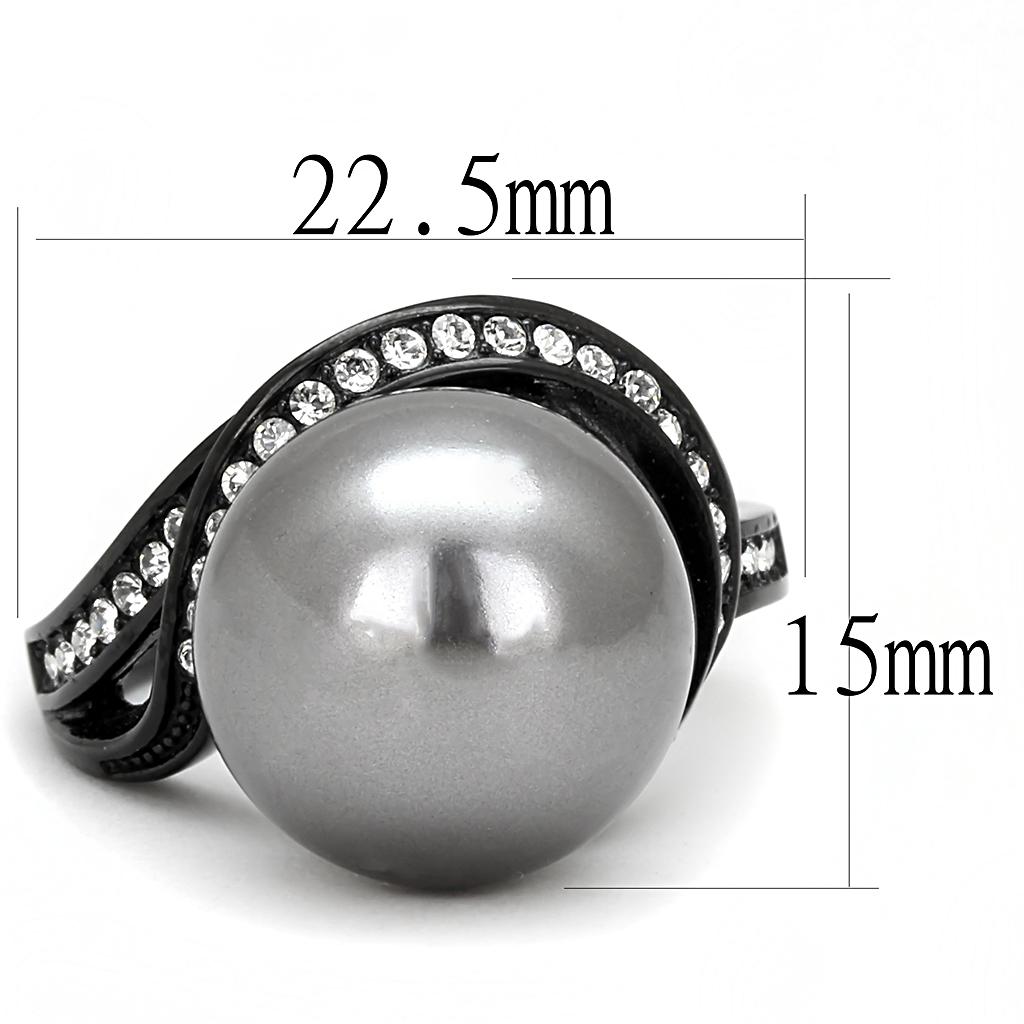 TK3052 - IP Black(Ion Plating) Stainless Steel Ring with Synthetic Pearl in Gray-1