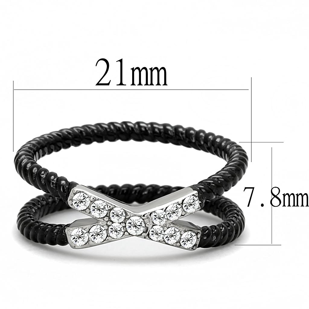 TK3053 - Two-Tone IP Black (Ion Plating) Stainless Steel Ring with Top Grade Crystal  in Clear-1