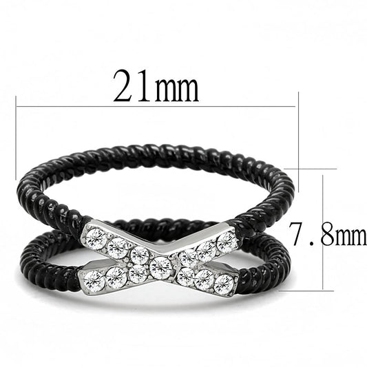 TK3053 - Two-Tone IP Black (Ion Plating) Stainless Steel Ring with Top Grade Crystal  in Clear-1