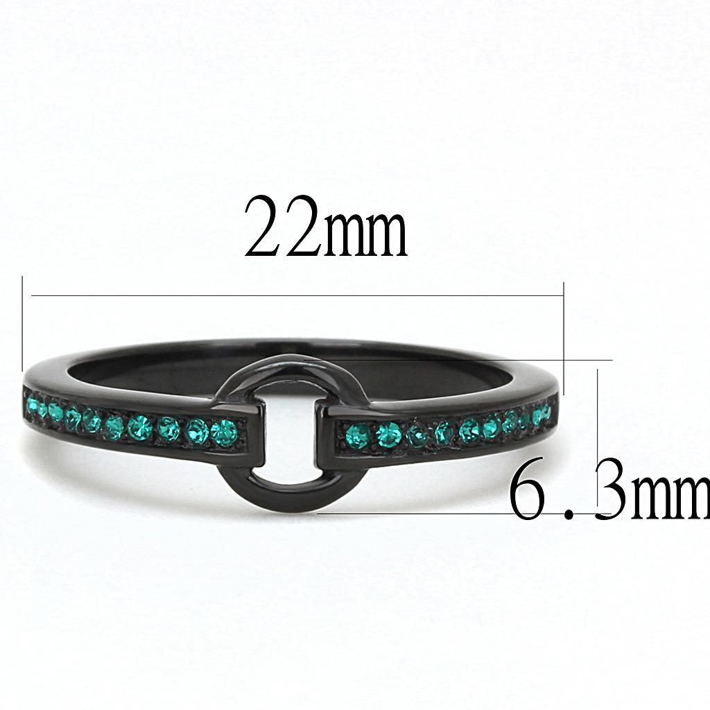TK3055 - IP Black(Ion Plating) Stainless Steel Ring with Top Grade Crystal  in Emerald-1