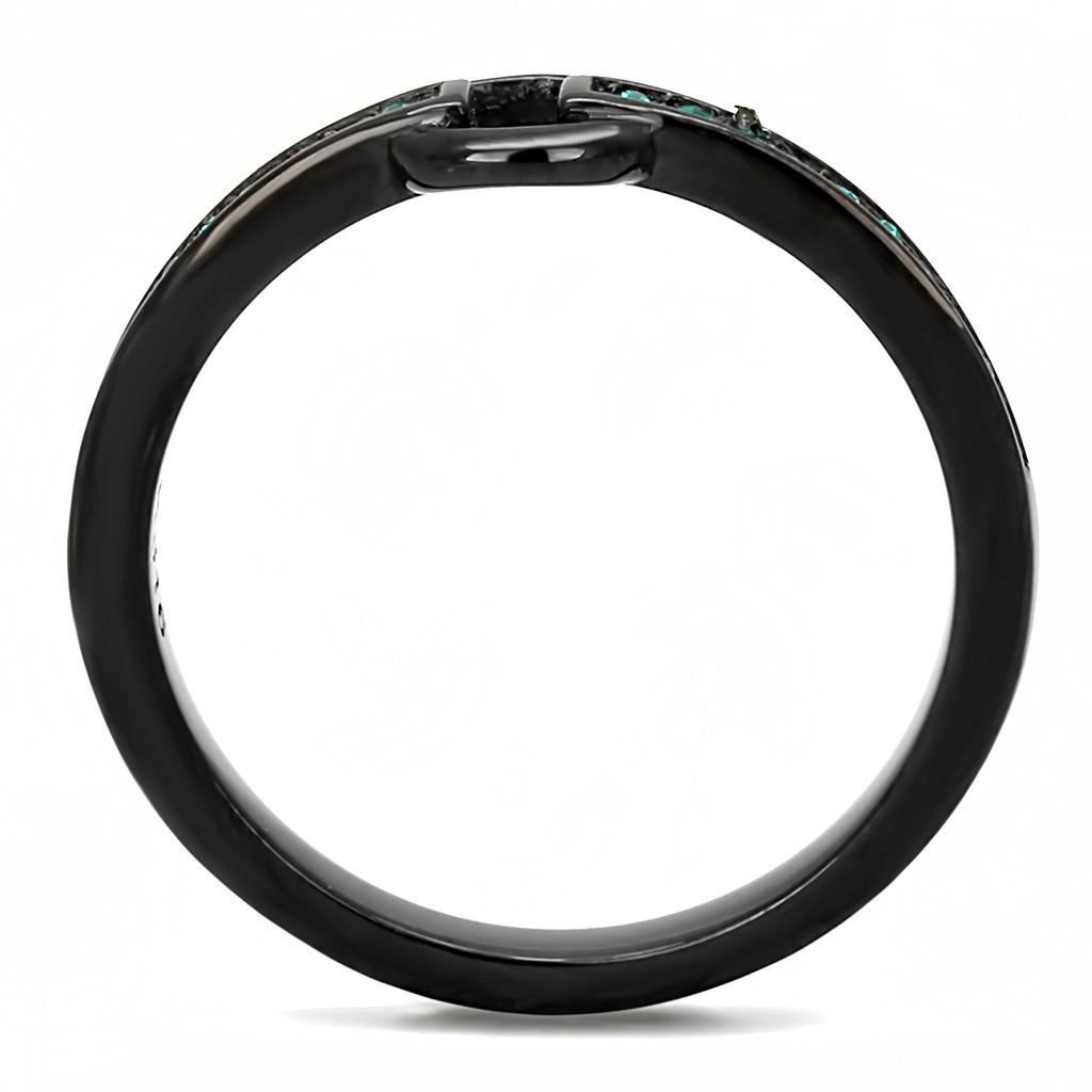 TK3055 - IP Black(Ion Plating) Stainless Steel Ring with Top Grade Crystal  in Emerald-2