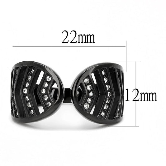 TK3056 - IP Black(Ion Plating) Stainless Steel Ring with Top Grade Crystal  in Clear-1