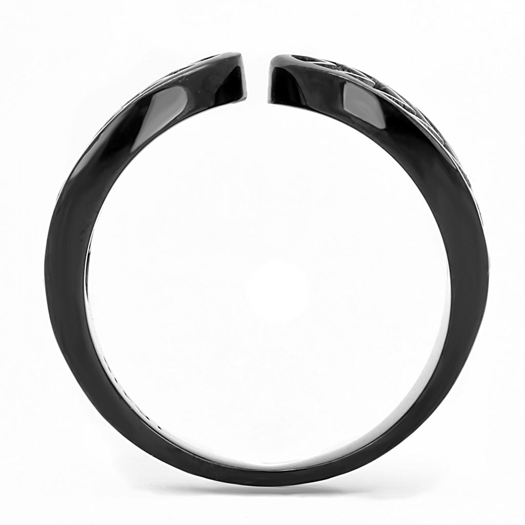 TK3056 - IP Black(Ion Plating) Stainless Steel Ring with Top Grade Crystal  in Clear-2