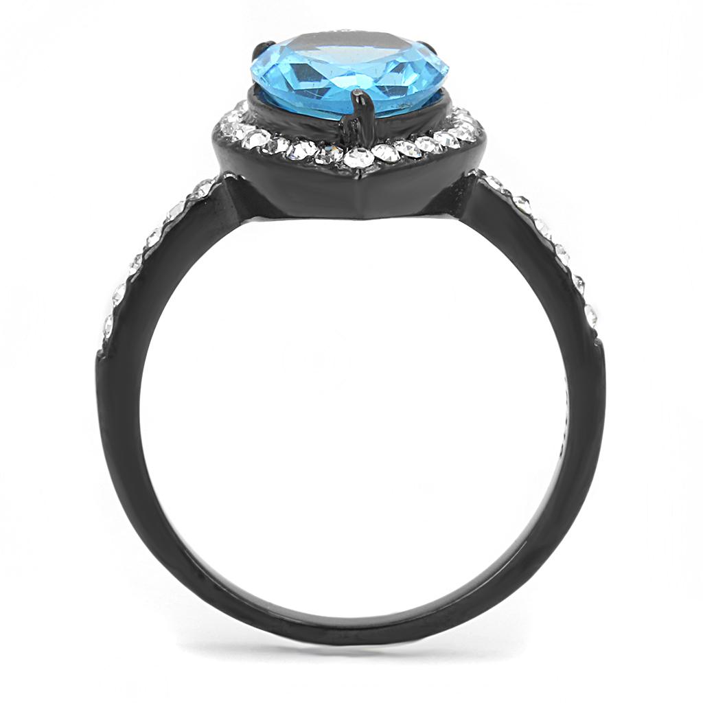 TK3057 - IP Black(Ion Plating) Stainless Steel Ring with Synthetic Synthetic Glass in Sea Blue-2