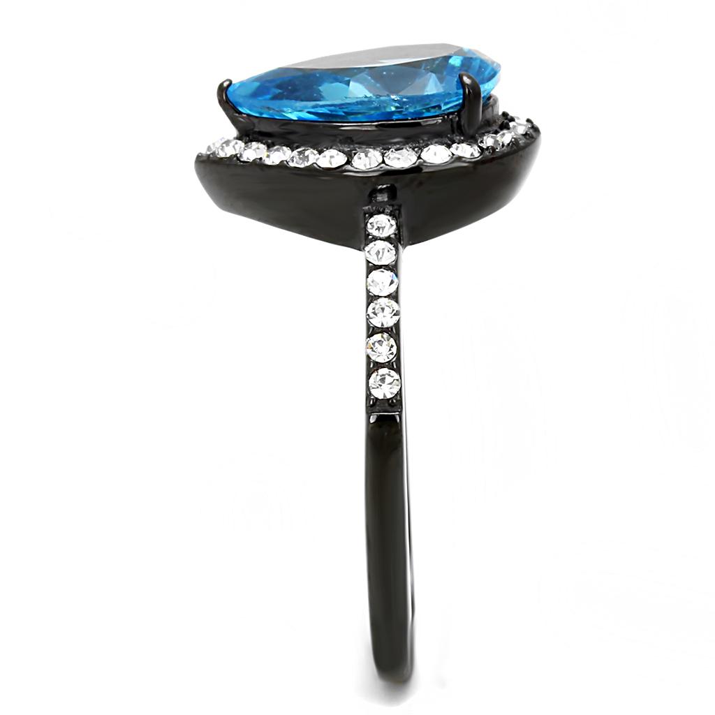 TK3057 - IP Black(Ion Plating) Stainless Steel Ring with Synthetic Synthetic Glass in Sea Blue-3