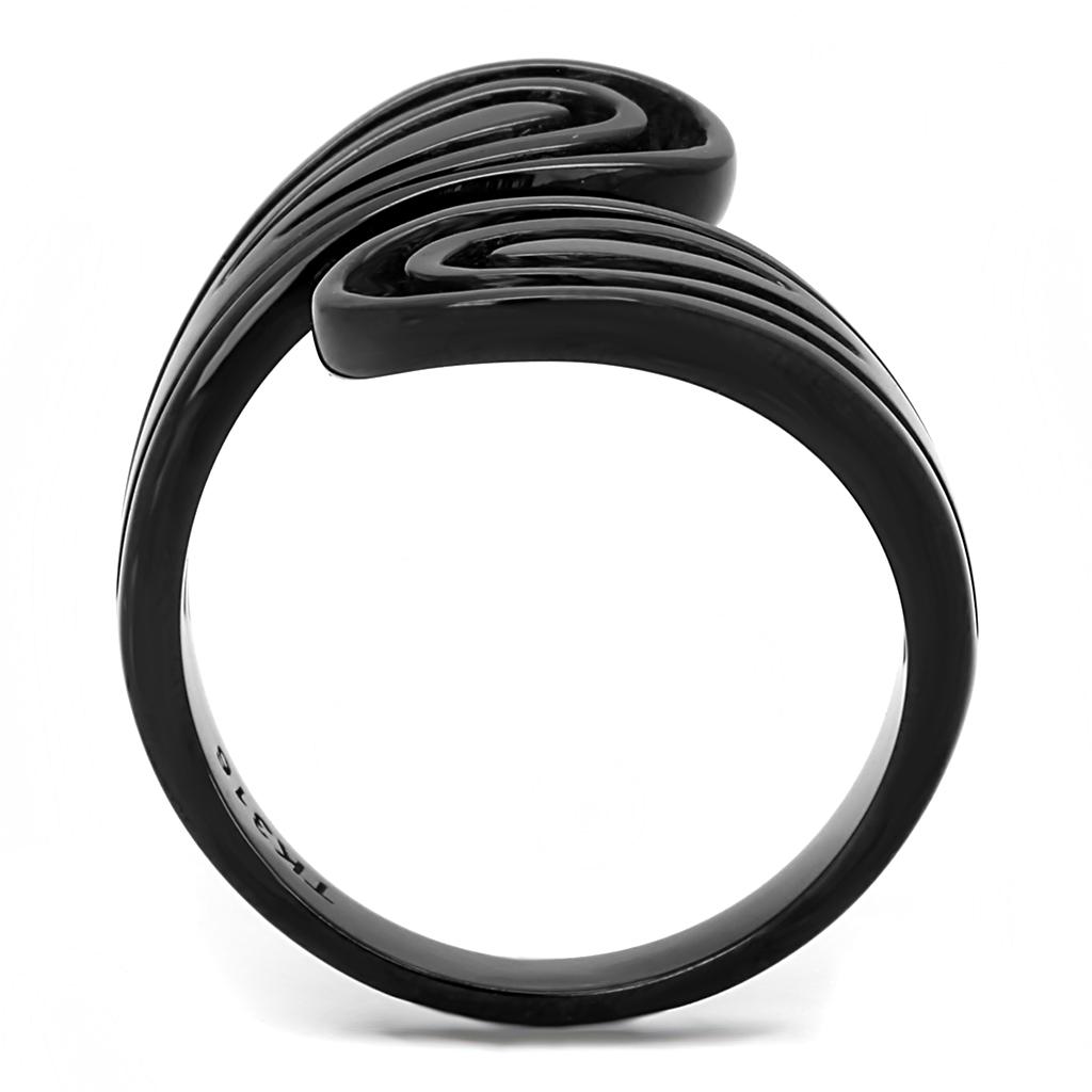 TK3059 - IP Black(Ion Plating) Stainless Steel Ring with No Stone-2