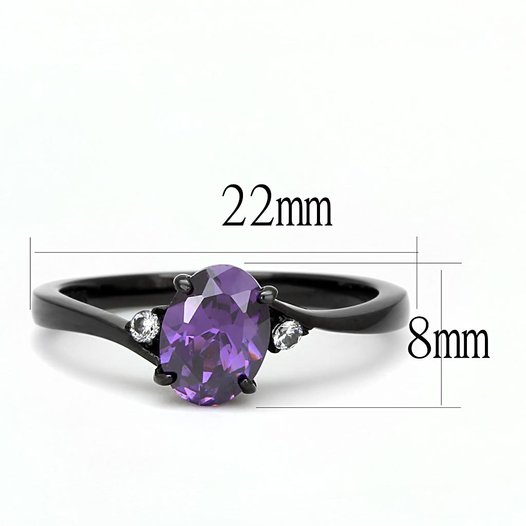 TK3063 - IP Black(Ion Plating) Stainless Steel Ring with AAA Grade CZ  in Amethyst-1