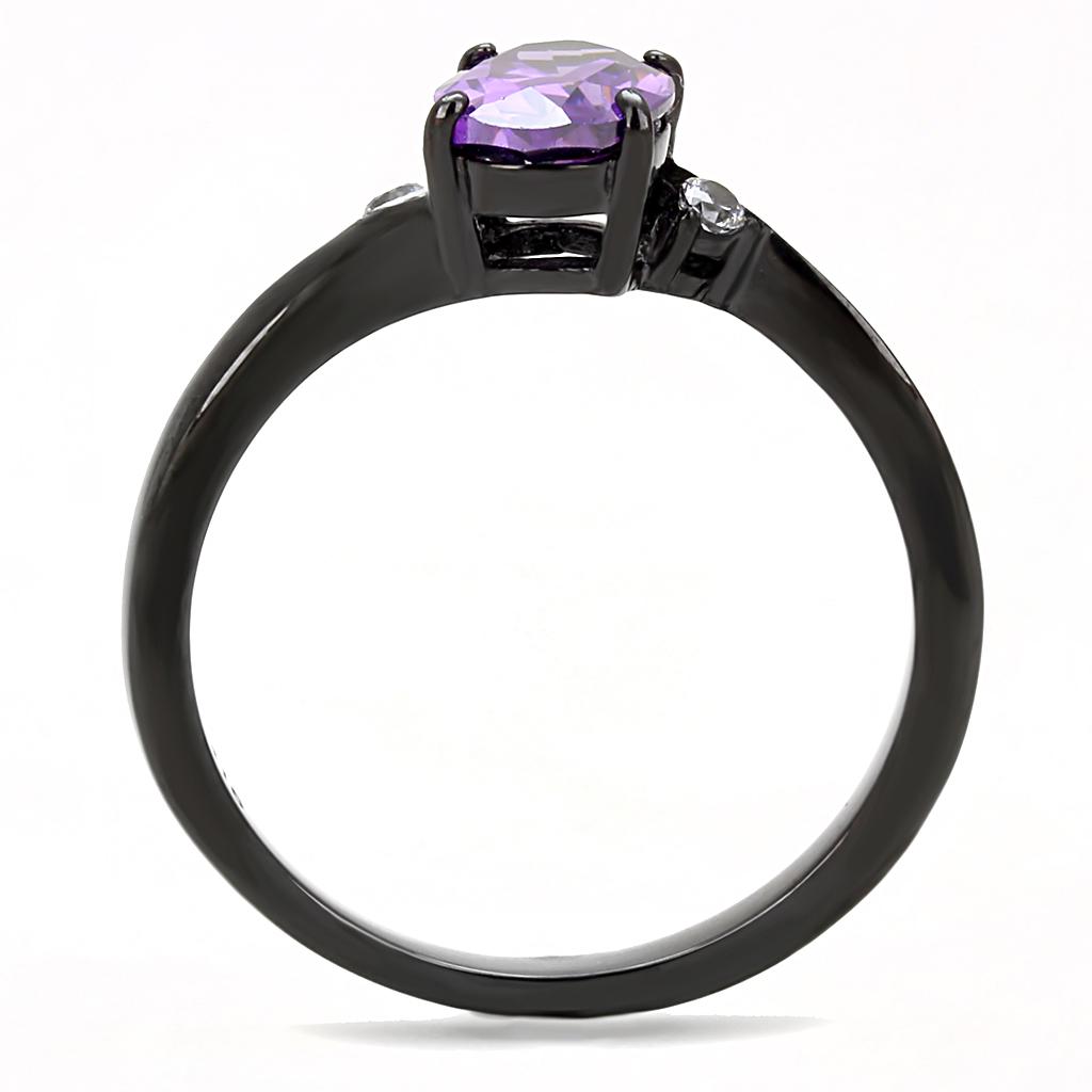TK3063 - IP Black(Ion Plating) Stainless Steel Ring with AAA Grade CZ  in Amethyst-2