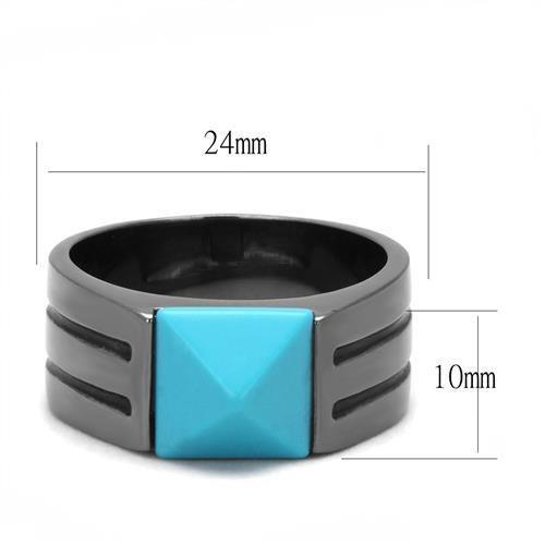 TK3074 - IP Light Black  (IP Gun) Stainless Steel Ring with Synthetic Turquoise in Sea Blue-1