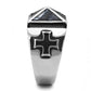 TK3075 - High polished (no plating) Stainless Steel Ring with Leather  in Jet-3