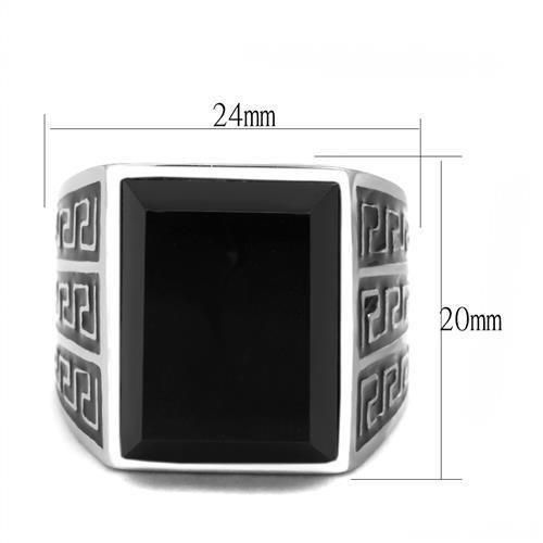 TK3076 - High polished (no plating) Stainless Steel Ring with Synthetic Onyx in Jet-1