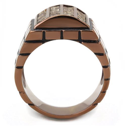 TK3077 - IP Coffee light Stainless Steel Ring with Leather  in Multi Color-2