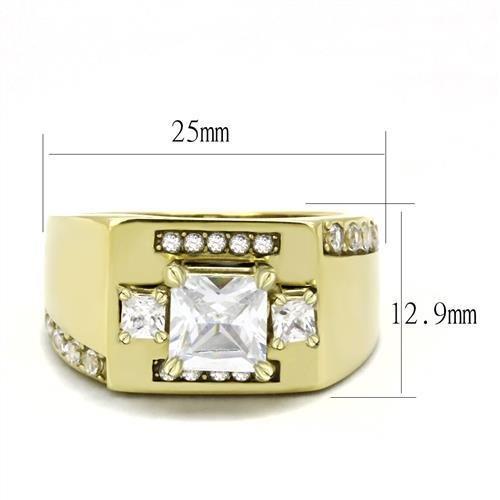 TK3078 - IP Gold(Ion Plating) Stainless Steel Ring with AAA Grade CZ  in Clear-1