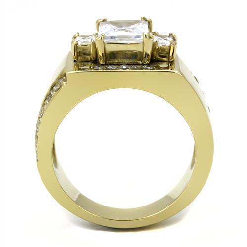TK3078 - IP Gold(Ion Plating) Stainless Steel Ring with AAA Grade CZ  in Clear-2