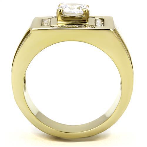 TK3079 - IP Gold(Ion Plating) Stainless Steel Ring with AAA Grade CZ  in Clear-2