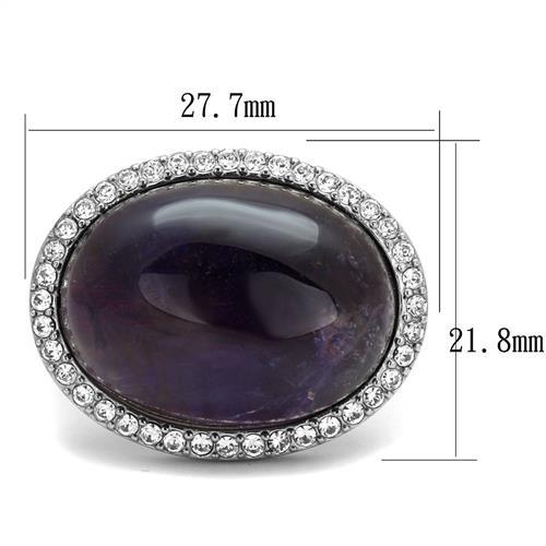 TK3083 - High polished (no plating) Stainless Steel Ring with Semi-Precious Amethyst Crystal in Amethyst-1