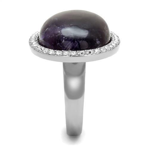 TK3083 - High polished (no plating) Stainless Steel Ring with Semi-Precious Amethyst Crystal in Amethyst-3