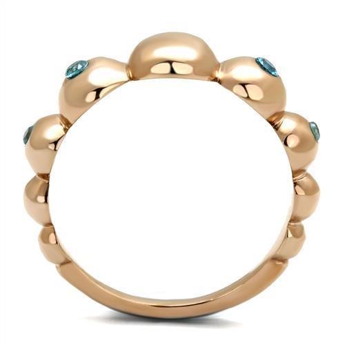 TK3088 - IP Rose Gold(Ion Plating) Stainless Steel Ring with AAA Grade CZ  in Sea Blue-2