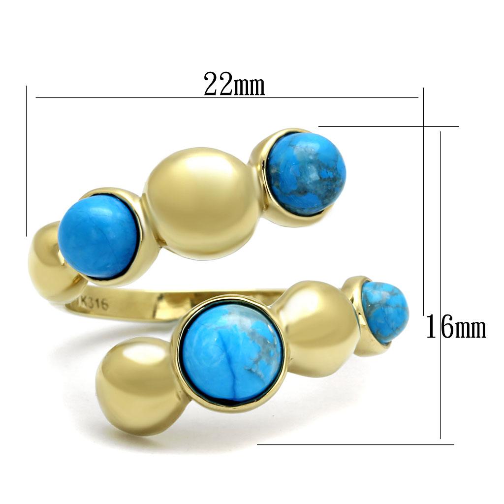 TK3091 - IP Gold(Ion Plating) Stainless Steel Ring with Semi-Precious Turquoise in Sea Blue-1