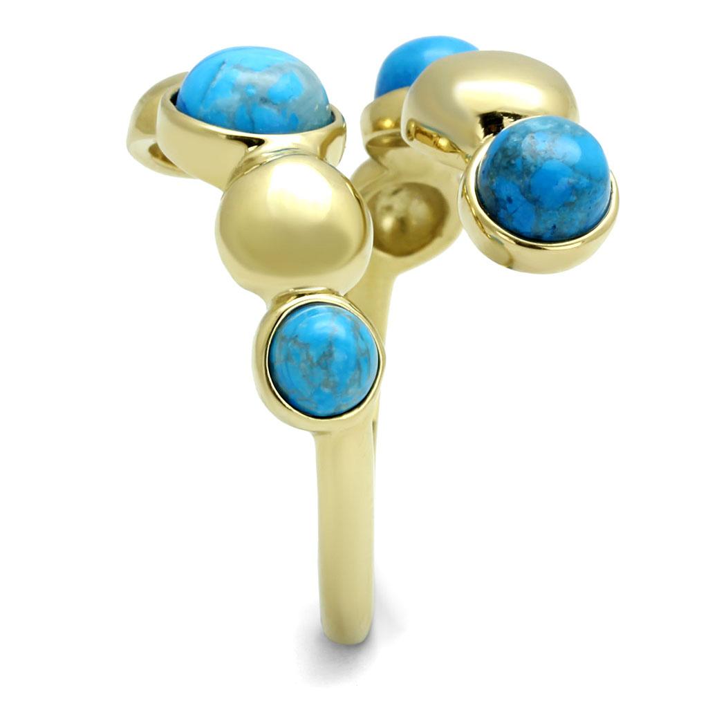 TK3091 - IP Gold(Ion Plating) Stainless Steel Ring with Semi-Precious Turquoise in Sea Blue-3