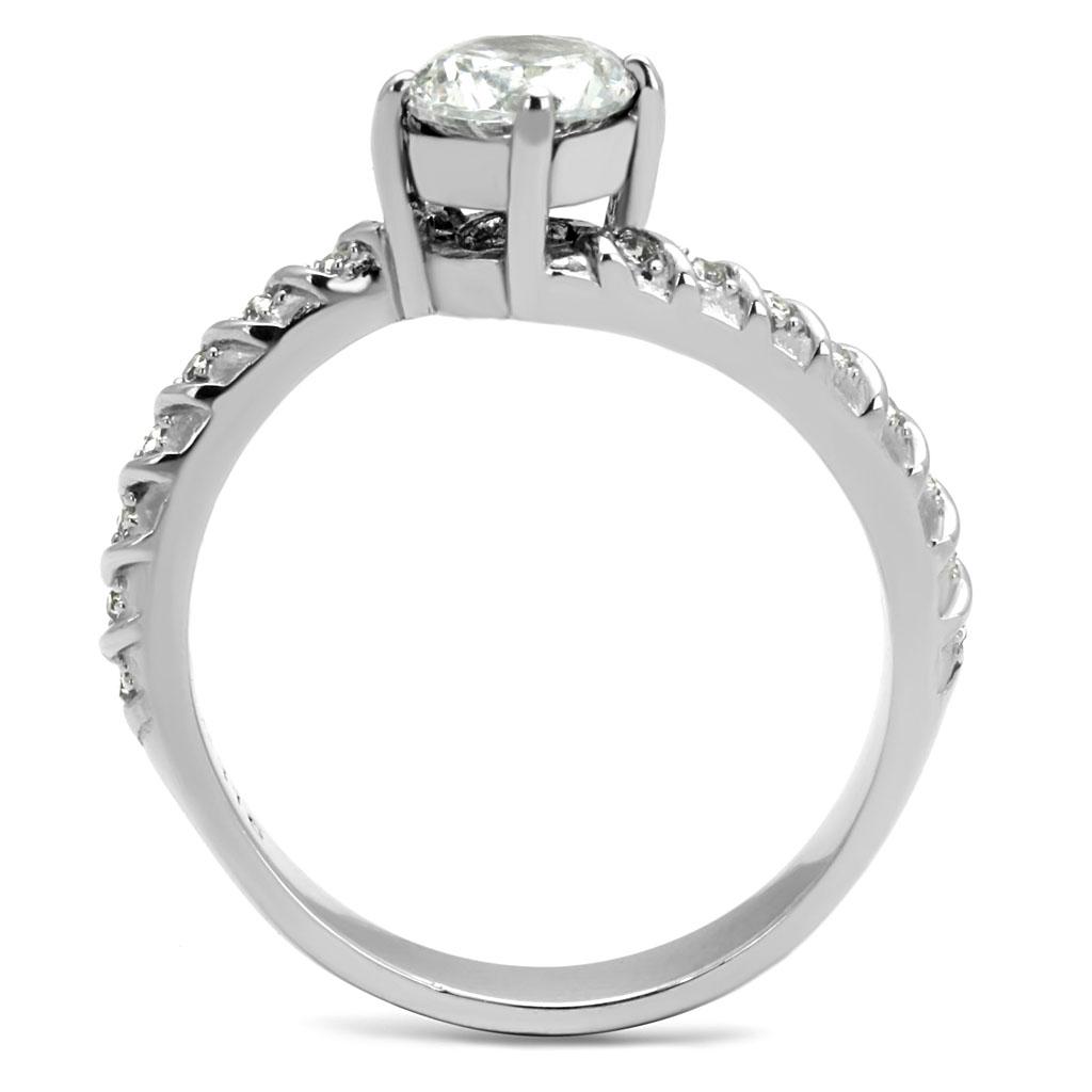 TK3094 - High polished (no plating) Stainless Steel Ring with AAA Grade CZ  in Clear-2