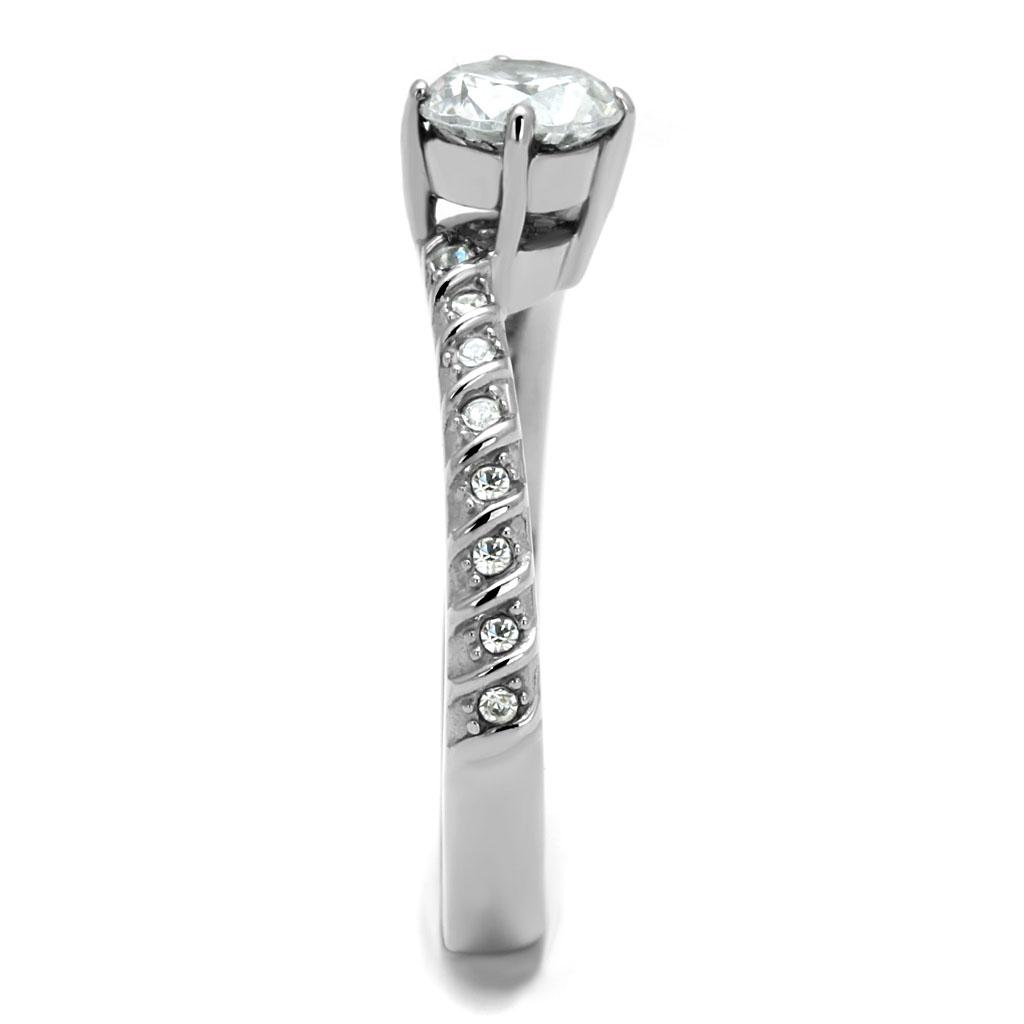 TK3094 - High polished (no plating) Stainless Steel Ring with AAA Grade CZ  in Clear-3