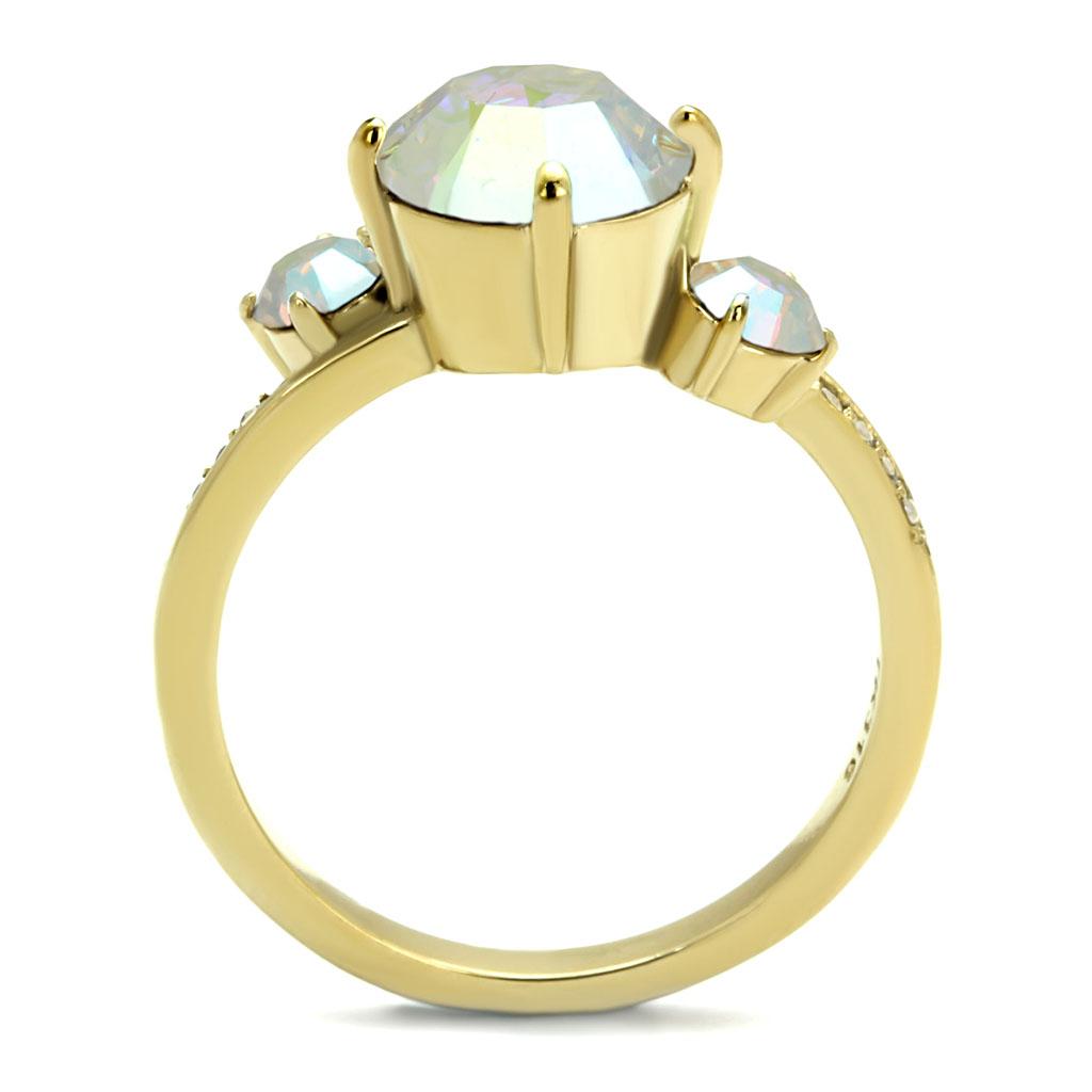 TK3095 - IP Gold(Ion Plating) Stainless Steel Ring with Top Grade Crystal  in Multi Color-2